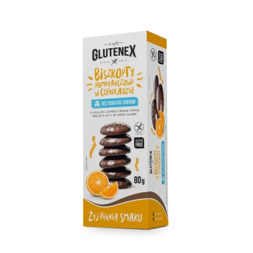 Biszkopty pomarańczowe w czekoladzie bez dodatku cukru bezglutenowe 80 g - Glutenex