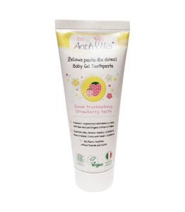 Pasta do zębów dla dzieci bez fluoru od pierwszego ząbka z ekologicznymi aloesem i malwą Truskawkowa 75 ml - Anthyllis baby 