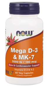 Mega D-3 & MK-7 (5 000 IU/ 180 mcg) - 60 kapsułek - Now