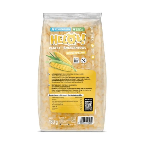 Heloł! Płatki śniadaniowe kukurydziane bez dodatku cukru ani substancji słodzących 180 g - Glutenex