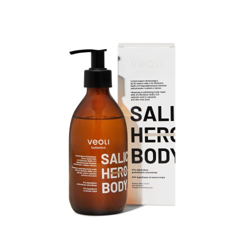 Oczyszczająco-złuszczający żel do mycia ciała z 2% BioGenic Sallic-210 kapsułkowanym kwasem salicylowym i sokiem z aloesu Salic Hero Body 280 ml - Veoli Botanica