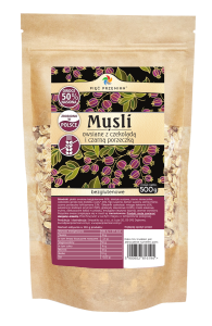 Musli owsiane z czekoladą i czarną porzeczką bezglutenowe 500 g - Pięć Przemian