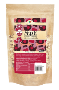 Musli owsiane z wiśnią i mleczną czekoladą bezglutenowe 500 g - Pięć Przemian