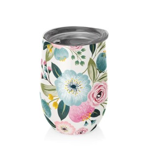 Kubek ze stali nierdzewnej z pokrywką Pastelowe Kwiaty 420 ml - Chic-mic
