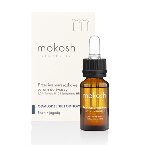 Przeciwzmarszczkowe serum do twarzy 2,5% retinolu H10 i retinoinianu HPR Róża z Jagodą 10 ml - Mokosh