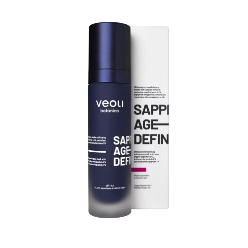 Liftingująco-remodelująca maska anti-aging z czystym peptydem miedziowym 0,5%, peptydem antygrawitacyjnym 2% i peptydem biomimetycznym 1% Sapphire Age-Definer 50 ml - Veoli Botanica