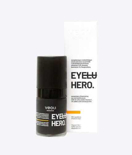 Energetyzująco-rozświetlające serum pod oczy i na powieki z ultrastabilnymi formami witaminy C 4%, kwasem kawowym 1% i hesperydyną Eyeluminate Hero 15 ml - Veoli Botanica