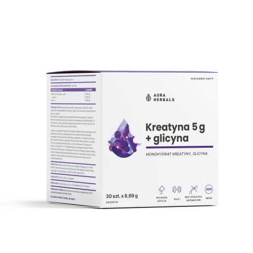 Kreatyna 5 g monohydrat + glicyna 30 saszetek - Aura Herbals