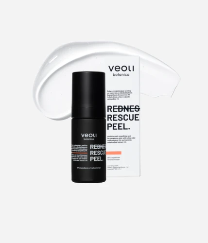 Kojąco-wygładzający peeling na naczynka z ultradelikatnym kompleksem kwasowym 9% i ekstraktem z liści wąkroty azjatyckiej 1% Redness Rescue Peel 30 ml - Veoli Botanica