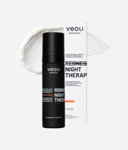 Kojąco-rozświetlająca maska nocna na naczynka z azeloglicyną 2% i ekstraktem ze śliwki kakadu 1% Redness Night Therapy 50 ml - Veoli Botanica