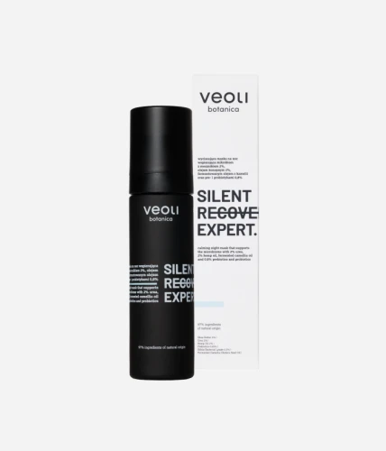 Wyciszająca maska na noc wspierająca mikrobiom z mocznikiem 2%, olejem konopnym 2%, fermentowanym olejem z kamelii oraz pre- i probiotykami 0,8% Silent Recovery Expert 50 ml - Veoli Botanica