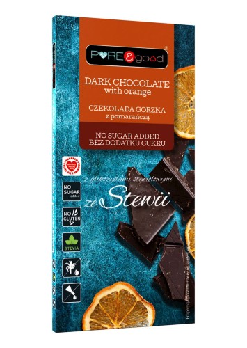 Czekolada gorzka z pomarańczą ze stewią bez dodatku cukrów bezglutenowa 125 g - Pure&Good
