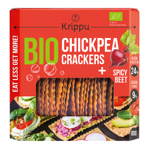 Krakersy proteinowe z ciecierzycy pikantne z burakiem BIO 80 g - Krippu