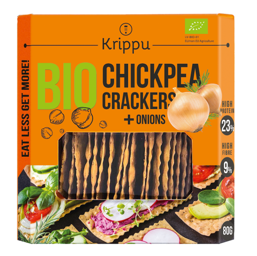Krakersy proteinowe z ciecierzycy z cebulą BIO 80 g - Krippu