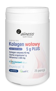 Kolagen wołowy 5 g PLUS natywny II, siarka OptiMSM, witamina C proszek 25 porcji - Aliness