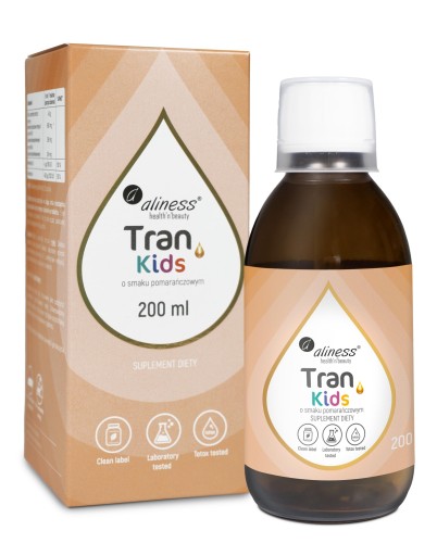 Tran Kids smak pomarańczowy - olej z wątroby dorsza 200 ml - Aliness