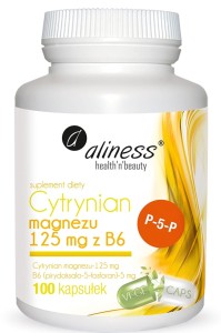Cytrynian magnezu 125 mg z B6 (P-5-P) 100 kapsułek vege - Aliness