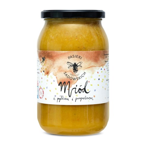 Miód wielokwiatowy z propolisem i pyłkiem 1150 g - Pasieki Rodziny Sadowskich